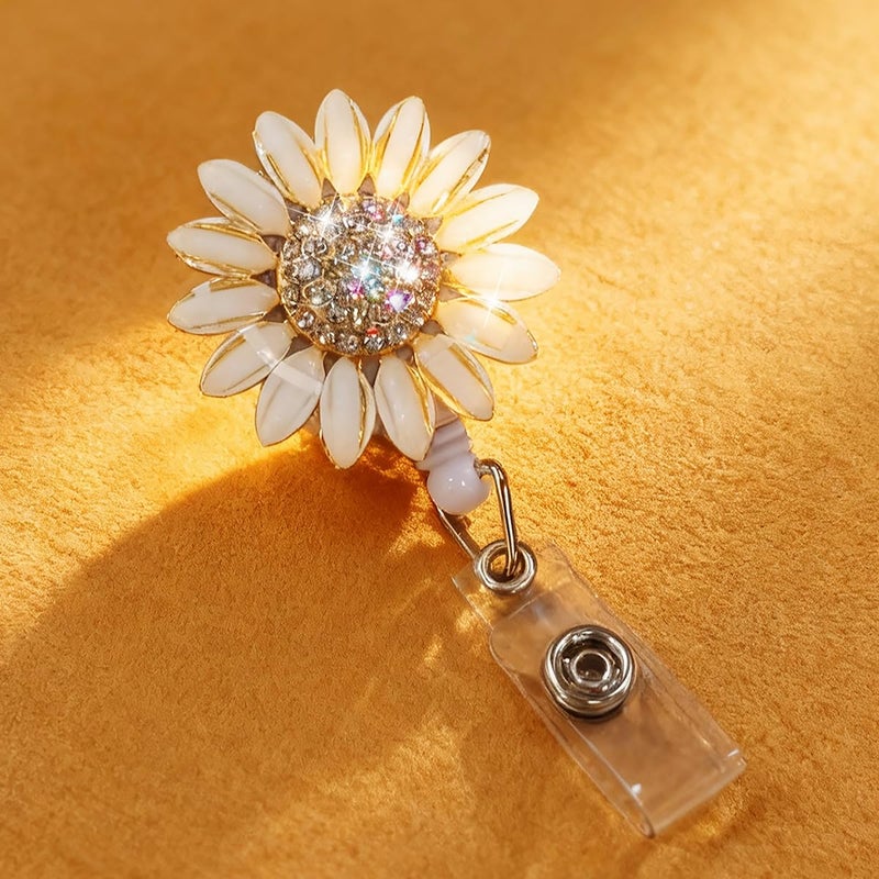 Ascrafter Luxury Flower Retractable Name Card Badge Holder with Alligator Clip, ID Badge Reel Clip On Card Holders - Image 3